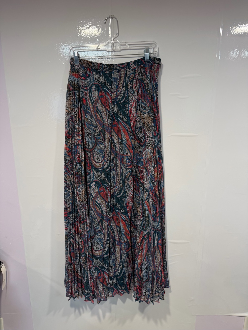 Ted Baker London Pleated Paisley Maxi Skirt Navy Red Size 4 Elastic Waist Flowy